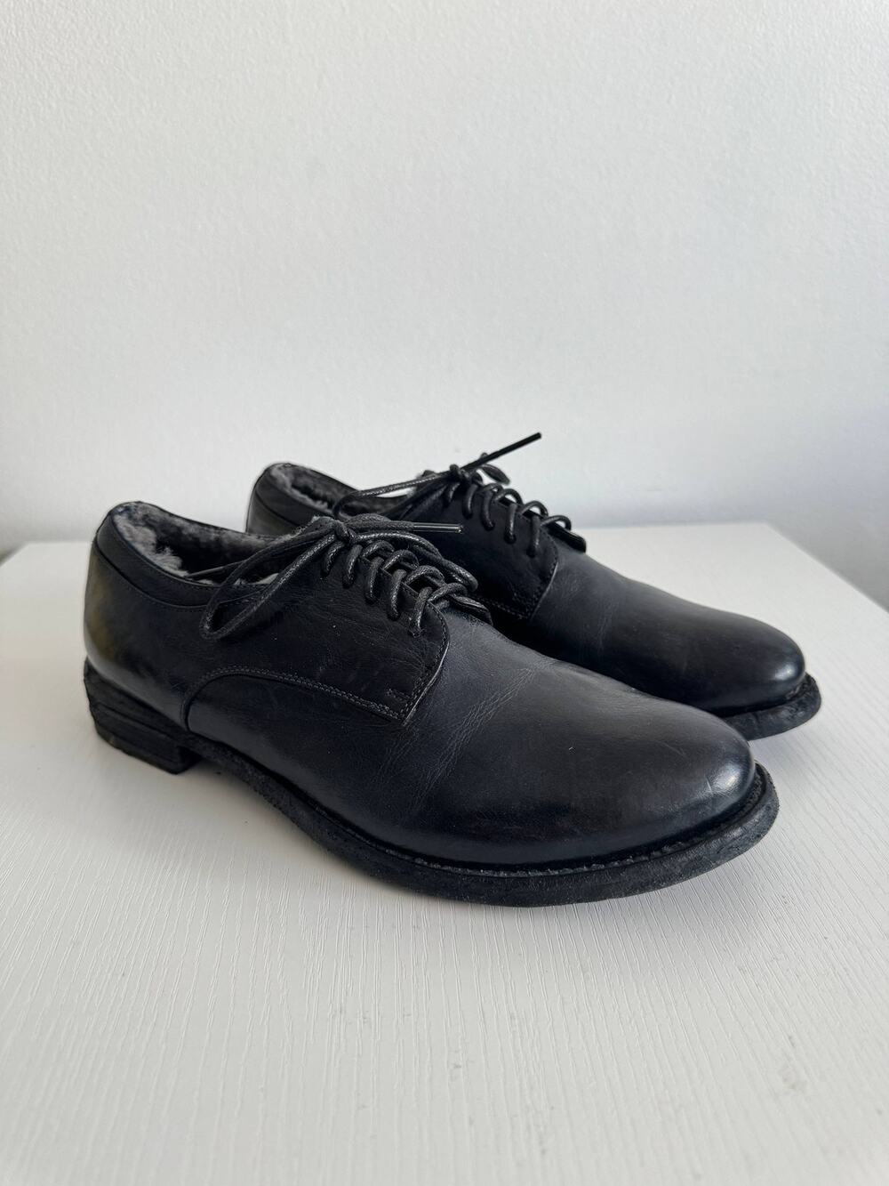 Officine Creative Derby Black Leather Shearling Shoes